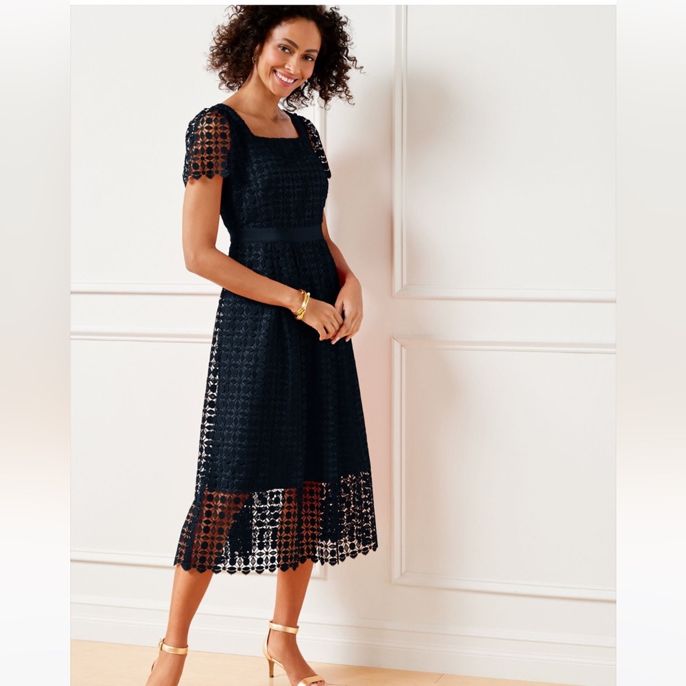 Talbots Navy Blue Lace Fit and Flare Dress